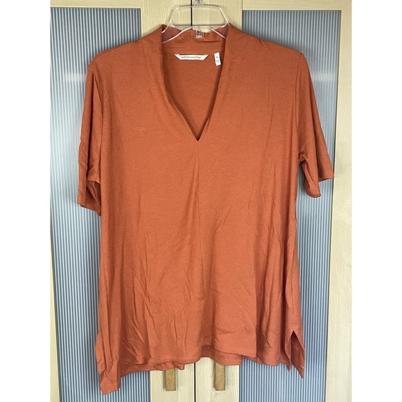 Soft Surroundings Womens Sz L Petite V-Neck Orange Shirt Blouse Pima Cotton Top - Picture 2 of 6